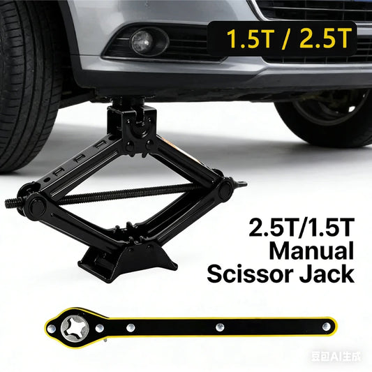 1.5T/2T Car Scissor Jack Auto Emergency Crank Lift Stand Labor-Saving Repair & Tire Replacement Tool with Wrench for SUV Vehicle