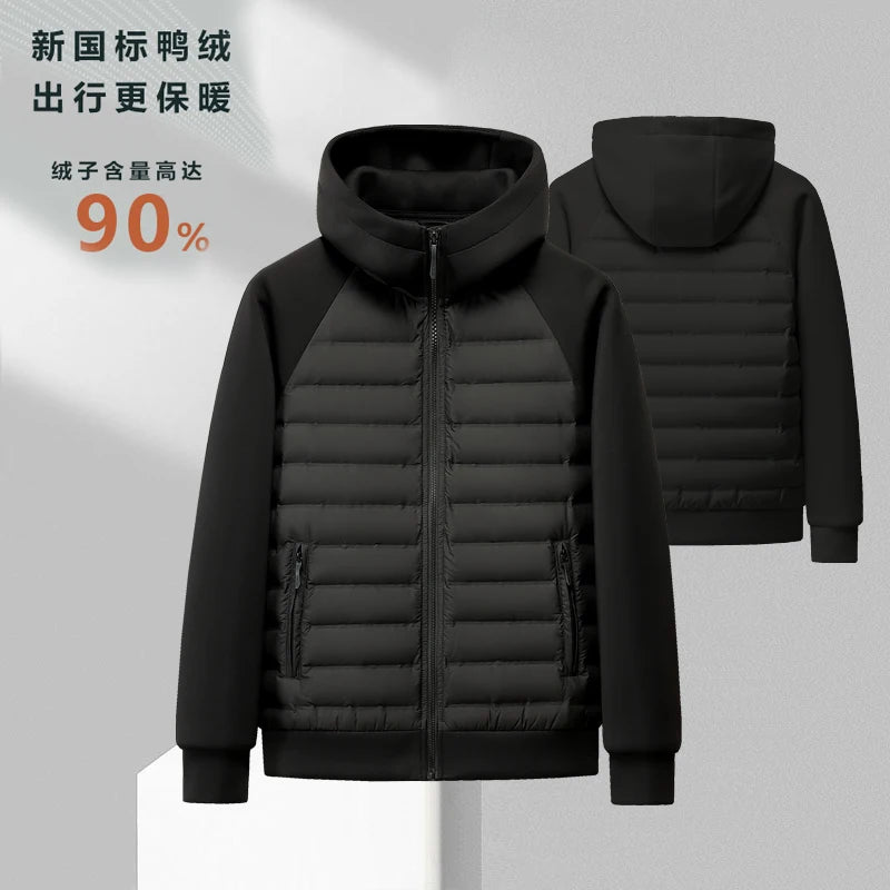 High-quality, Fashionable and Stylish Winter New 90 White Duck Down Hooded Light and Thin Spliced Down Jacket for Both Men and W