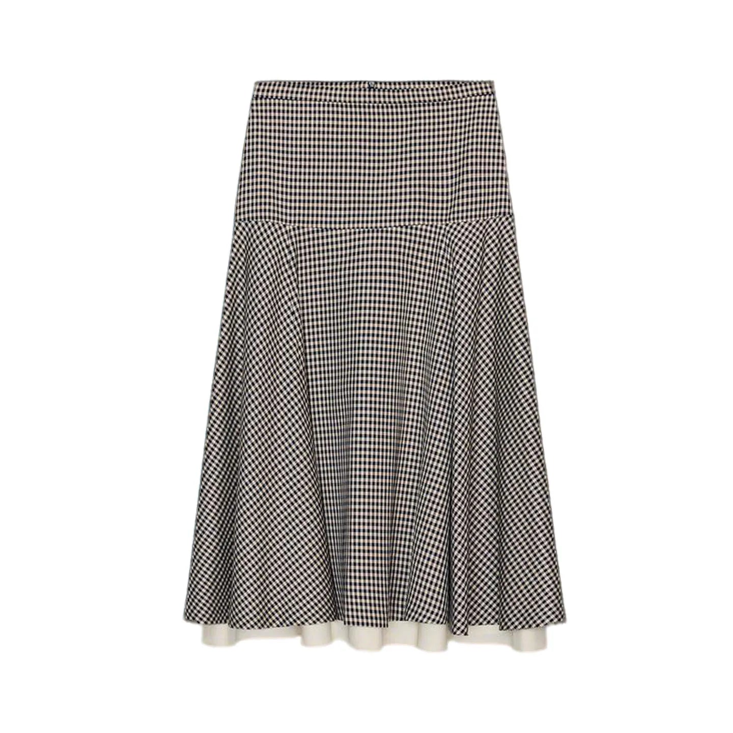 Color Block Plaid Pilot Jacket Coat High Collar Long Sleeve Women's Spring Fashion Set with Midi Skirt Spring Season Pattern
