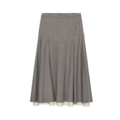 Color Block Plaid Pilot Jacket Coat High Collar Long Sleeve Women's Spring Fashion Set with Midi Skirt Spring Season Pattern