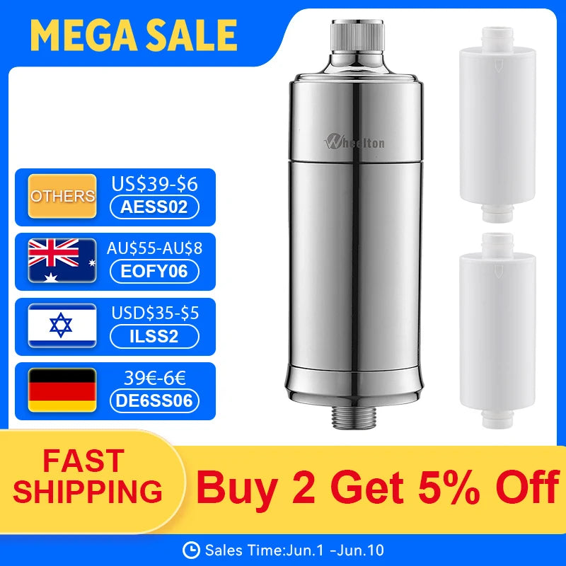 Wheelton Household Shower Water Filter - Filter Water Reduces Chlorine Heavy Metal  Sediment Improves Dry Itchy Skin & Hairloss