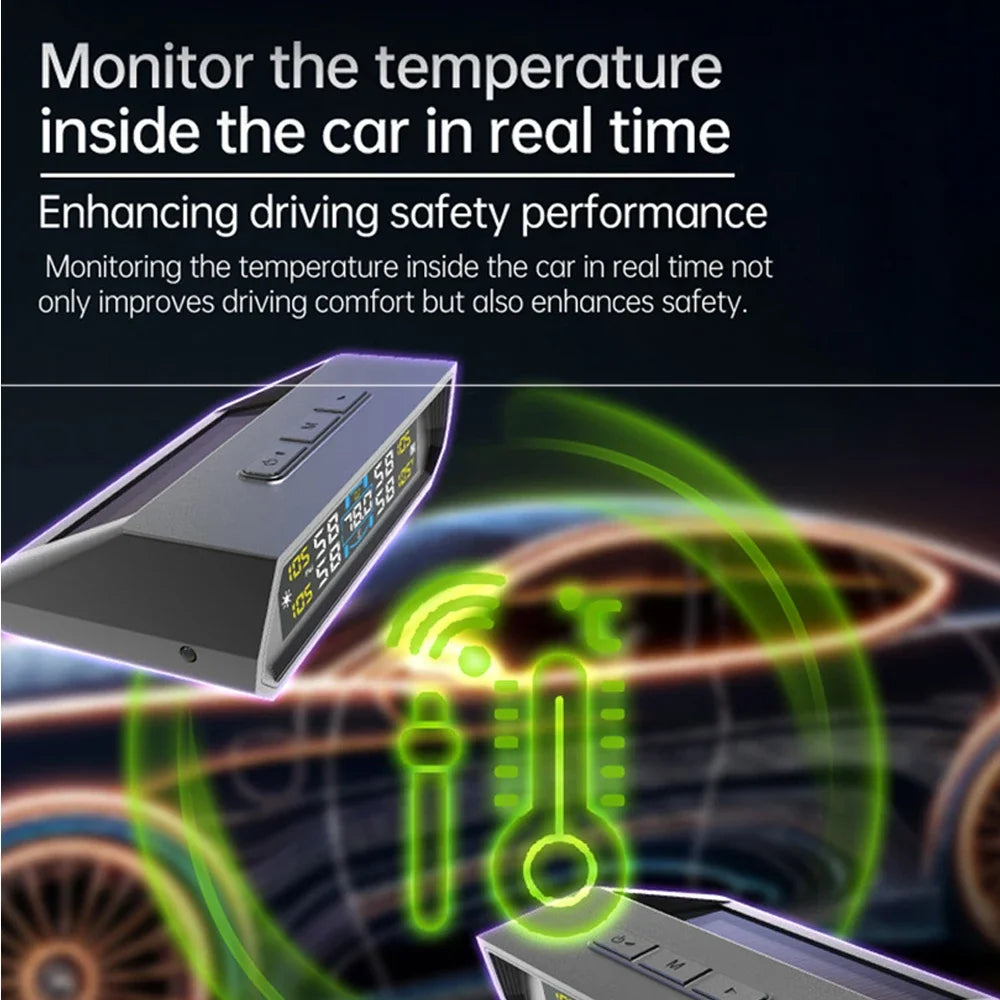 With 4 External Sensors Solar TPMS Car Tire Pressure Alarm Digital Colorful Display Waterproof Tire Pressure Temperature Warning
