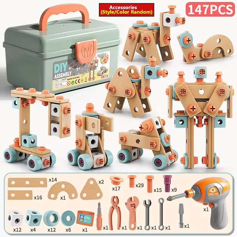Kids Tool Set DIY Nut Assembly Puzzle Simulated Screwing Toolbox Early Educational Disassembly Repair Kit STEM Montessori Toys