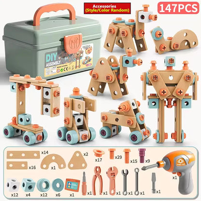 Kids Tool Set DIY Nut Assembly Puzzle Simulated Screwing Toolbox Early Educational Disassembly Repair Kit STEM Montessori Toys