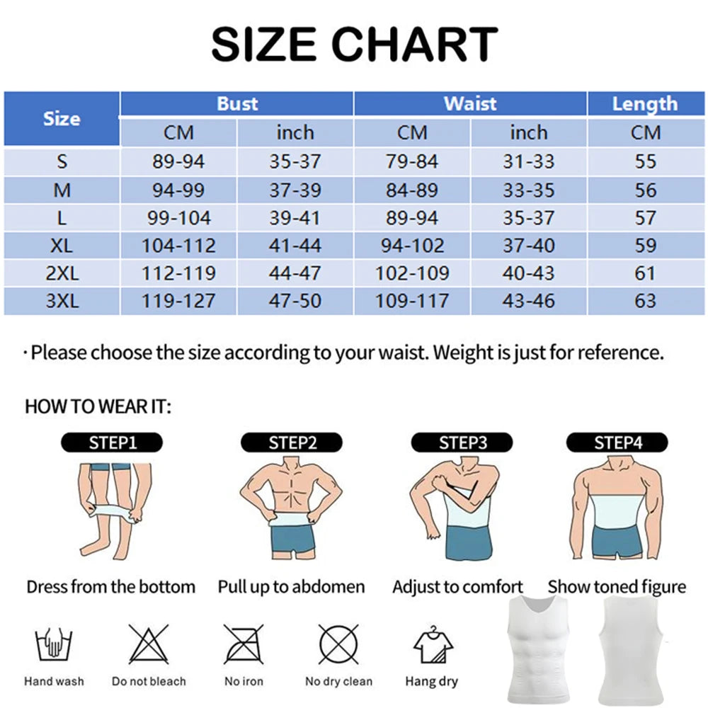 2pcs Men's V Neck Compression Shirt for Body Shaper Slimming Vest Tight Tummy Underwear Tank Top