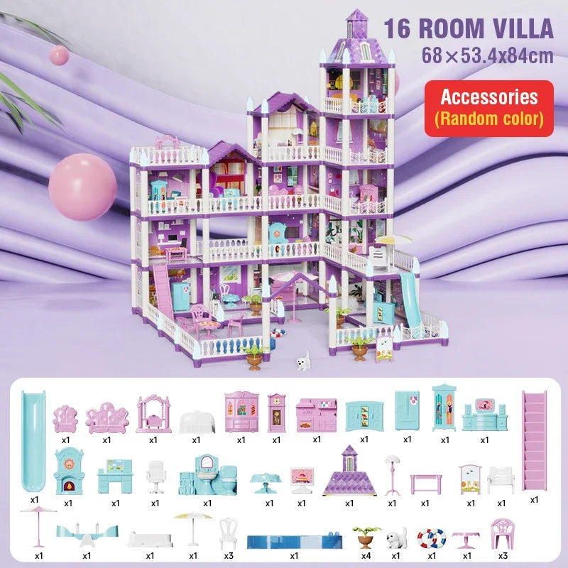 DIY Villa Castle Assembly Doll House Mini Furniture Accessories Model Home Decoration Girl Pretend Play Toy Kid Birthday Gifts