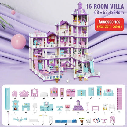 DIY Villa Castle Assembly Doll House Mini Furniture Accessories Model Home Decoration Girl Pretend Play Toy Kid Birthday Gifts