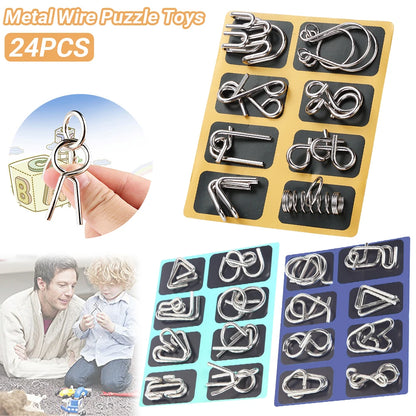 NEW Set of 24PCS Metal Wire Puzzle Toys IQ Test Puzzle Unlock Toys Brain Teasers