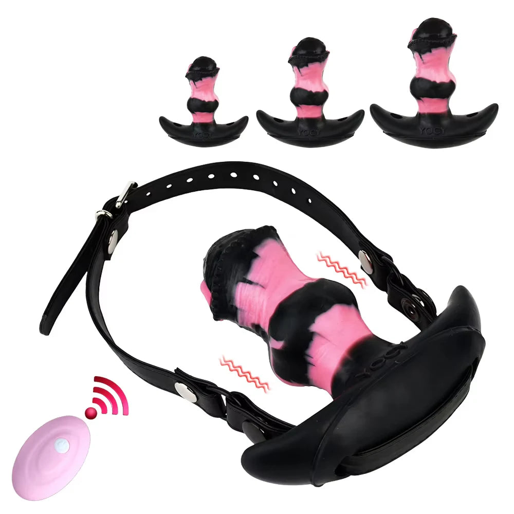 YOCY Mouth Gag Horse Dildo 10 Modes Bullet Vibrator Adjustable Leather Strap Sex Toy For Couple Game Bondage