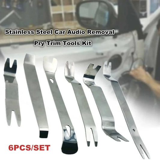 Car Inner Removal Tool 6pcs Kit Auto Car Radio Door Clip Panel Audio Removal Installer Pry Tool with Canvas Bag