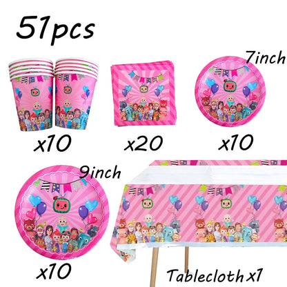 Cocomelon Birthday Party Decoration Tableware Set Birthday Cup Plate Napkin Tablecloth Cake Topper Balloon Party Favors Gifts