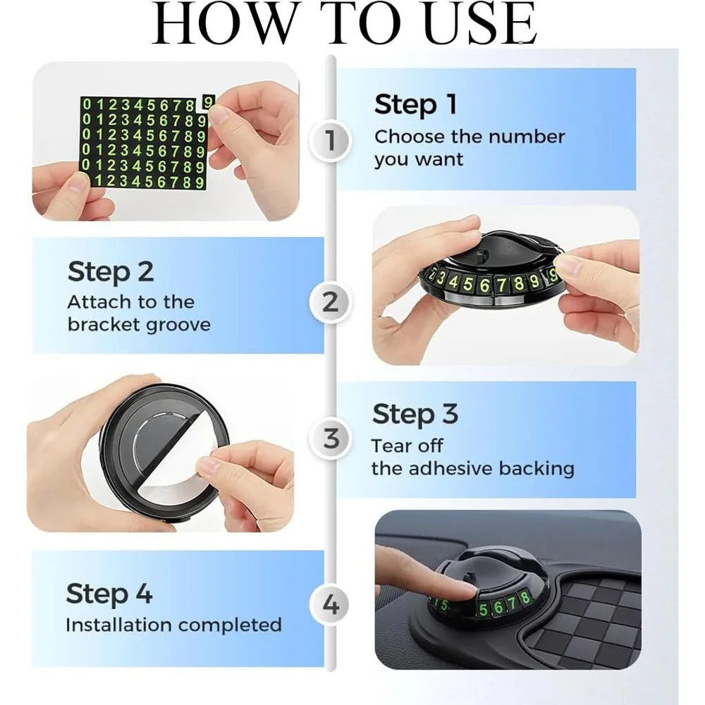 Car Anti-Slip Mat, Rotatable Anti Skid Car Dashboard Pad with Temporary Parking Numbe, Car Anti Slip Mat Phone Holder