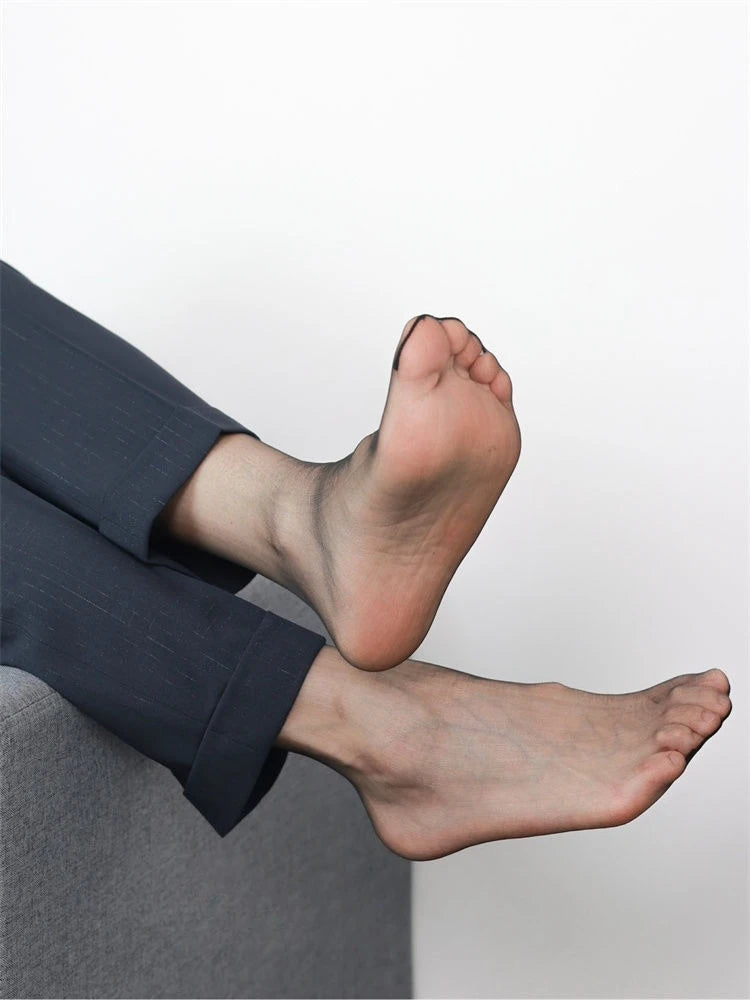 5 Pairs Men Ultra Sheer Socks Japanese Traceless See Through Stockings Business Dress Ultra Thin Black Man Transparent Socks Set