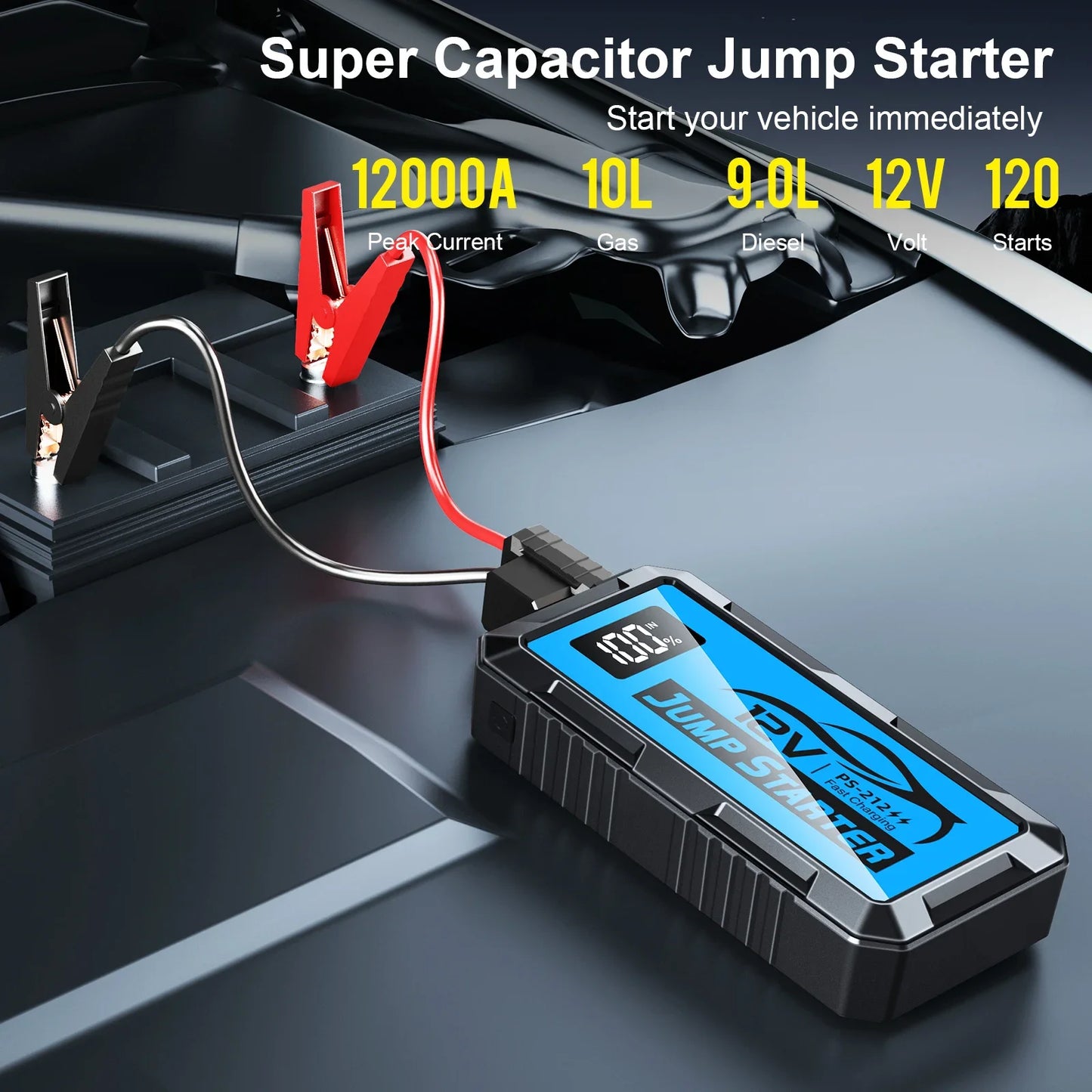 2026 12000amp 10000a 8000a 4000a Powerful Capacitor 12v Booster Charger Auto Starting Device Power Bank Car Jump Starter Battery
