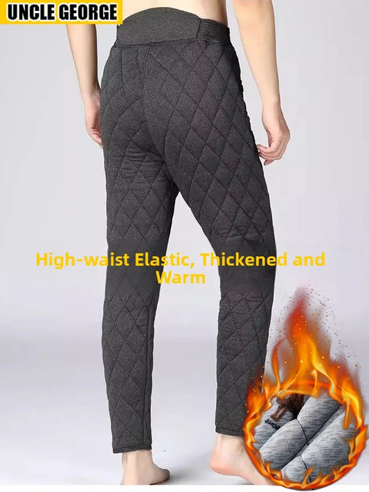 Thickened Cotton Pants Men's Mid-aged Home-wear Close-fitting Base Layer Warm Trousers Grandpa's Winter Clothes Straight-leg ...