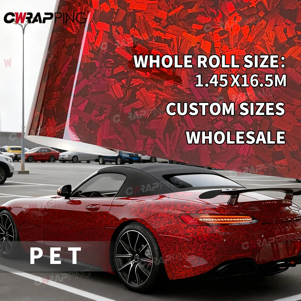 Car Decorating 145cmx300cm Tuning Auto Accessories Laser PET Forged Carbon Wrap Self-Adhesive Rainbow Red Carbon Fiber Vinyl