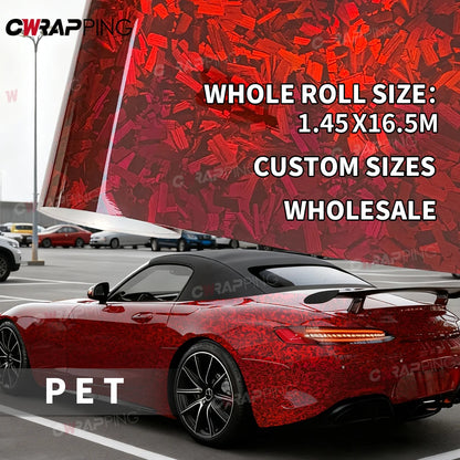 Car Decorating 145cmx300cm Tuning Auto Accessories Laser PET Forged Carbon Wrap Self-Adhesive Rainbow Red Carbon Fiber Vinyl