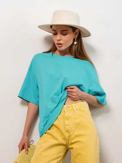 Bornladies 2025 Women's Summer 100% Cotton T-shirt Bottoming Basic Fashionable Solid Lady Short Sleeve Loose Tops Shirts