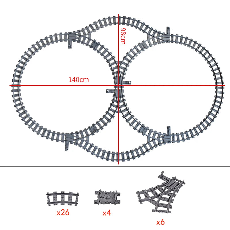 City Trains Flexible Tracks Forked Straight Curved Rails Switch Building Block Bricks High-Tech Creative Toys for kids gifts