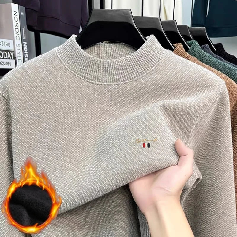 Men'sthick sweater for autumn and winter, warm windproof, with delicate and soft cutting, a casual high-end embroidered pullover