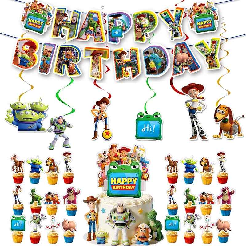 Toy Stories Theme Birthday Party DIY Decoration Toy Inspire Backdrop Hot Anime Cartoon Paper Plate Cup Birthday Party Supplies