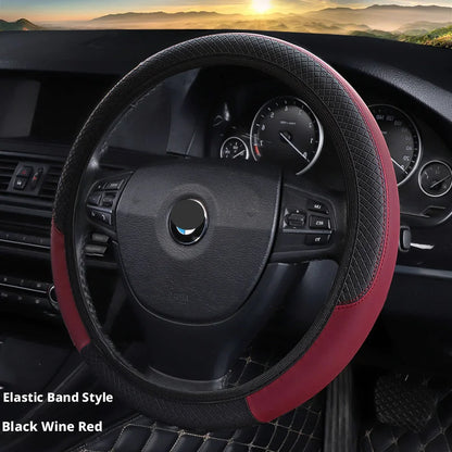 Elastic Carbon Fiber Leather Steering Wheel Cover Universal 36-40cm No Inner Ring Anti-slip Car Handle Protector 4 Seasons