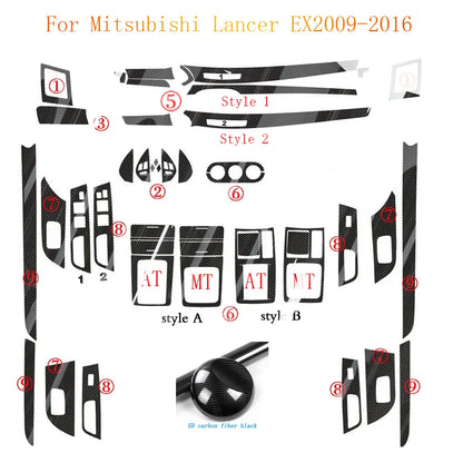 For Mitsubishi Lancer EX2009-2016 Interior Central Control Panel Door Handle Carbon Fiber Stickers Decals Car styling Accessorie