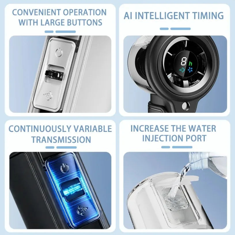 Handheld Electric Fan Cool Water Replenishing Spray Fan LED Display for Outdoor Office Protable Rechargeable Outdoor Small Fan
