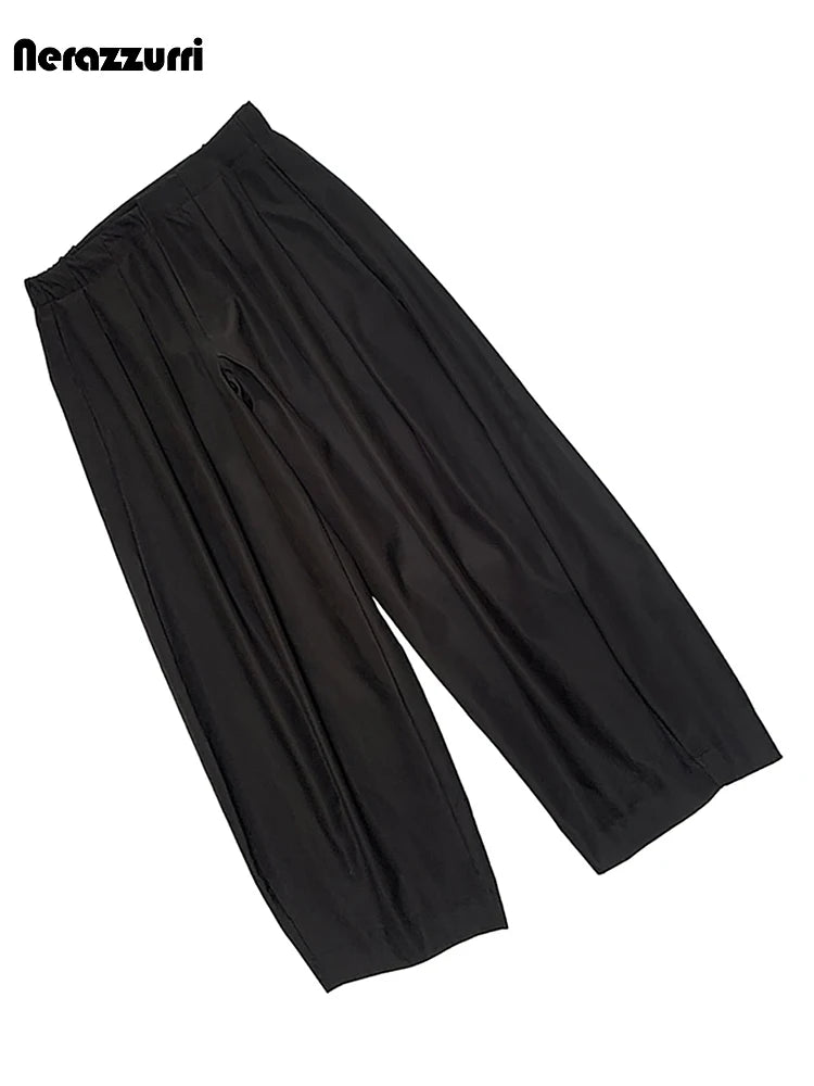 Nerazzurri Spring Autumn Long Baggy Black Pleated Lantern Pants for Men High Waist Elegant Chic Luxury Designer Clothes 2026