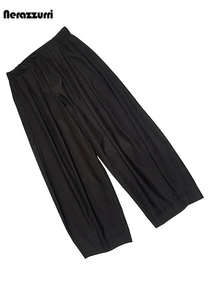 Nerazzurri Spring Autumn Long Baggy Black Pleated Lantern Pants for Men High Waist Elegant Chic Luxury Designer Clothes 2026