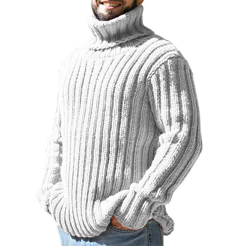Turtleneck sweater men's solid color slim knitted top autumn and winter new sweater fashion European and American men's clothing