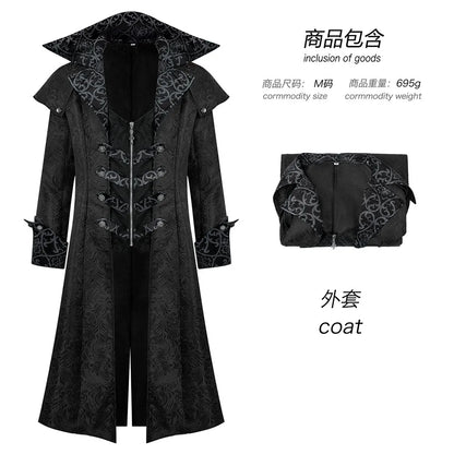 Men's Gothic Steampunk Long Coat Vintage Vampire Victorian Medieval Cosplay Costume High Collar Trench Coat Halloween Party Dres
