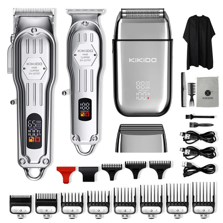 KIKIDO Professional Cordless Hair Clipper SH-2575T LCD Display Barber Trimmer Kit for Men Rechargeable 6 Combs