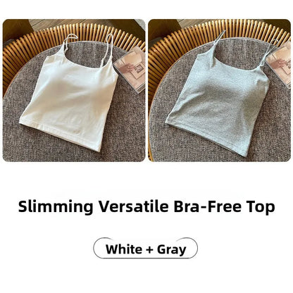 Summer New Small Strap Vest with Chest Pad Backless Integrated Inner And Outer Wear Slimming  Color Short Top for Women