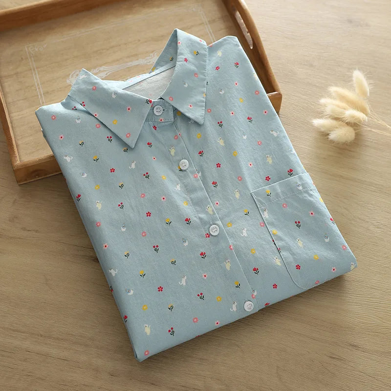 Vacation Style Colorful Printed Shirt Women 2024 New Fresh Loose Women's Casual Shirt & Blouses Lady Long Sleeve Tops Clothes