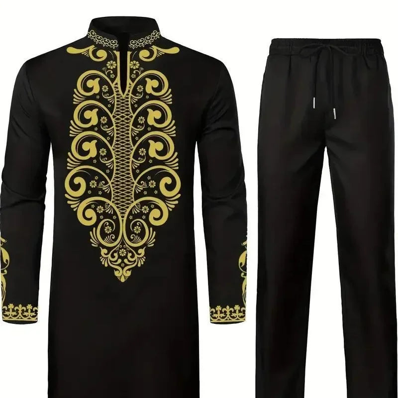 Pop Four Seasons Hot Selling New Fashion Men's 2 Pieces Sets Afirican Syle Ethinic Casual Clothes And Pants Muslim Men Clothing
