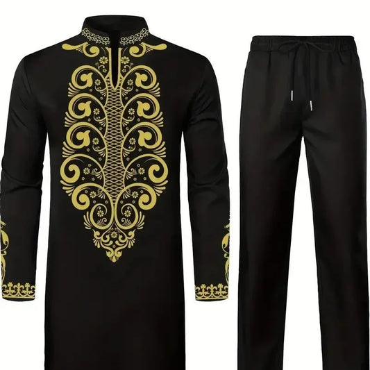 Pop Four Seasons Hot Selling New Fashion Men's 2 Pieces Sets Afirican Syle Ethinic Casual Clothes And Pants Muslim Men Clothing