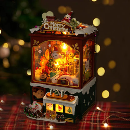 Christmas Gift DIY DIY Book Nook Wooden Christmas Doll House 3D Puzzle Assembly Building Model Bookshelf Insert Decoration Toys