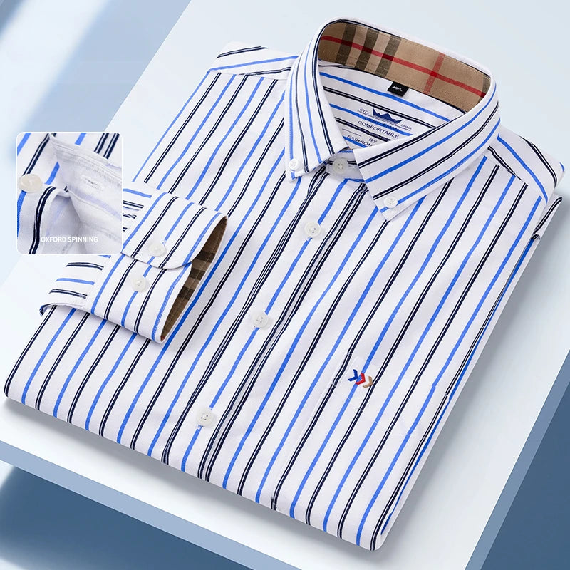 New in Shirt 100%Cotton Oxford Long-Sleeve Shirts for Men Slim Fit Formal Plain Shirt High Quality Plaid Soft Office Clothes