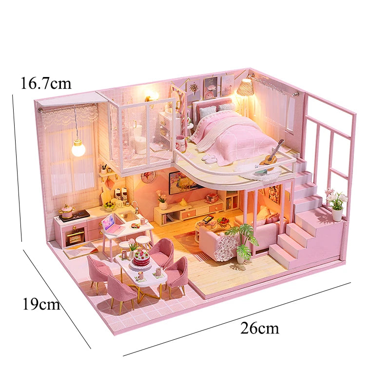Doll Houses Kits 3D Puzzle Handmade Wooden Mini DollHouse Assembly Building With Furniture Kit Toys For Xmas Birthday Gifts