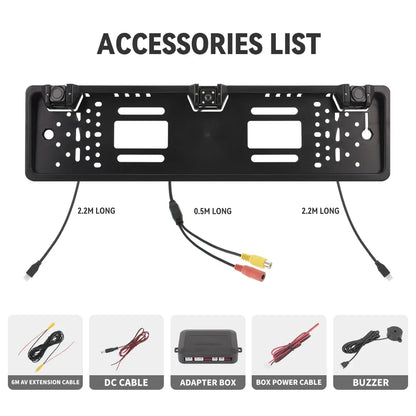 3 in 1 Car Backup Camera and Parking Sensor Kit with EU License Plate Holder, 12V Universal Rear View System with Audio Alerts
