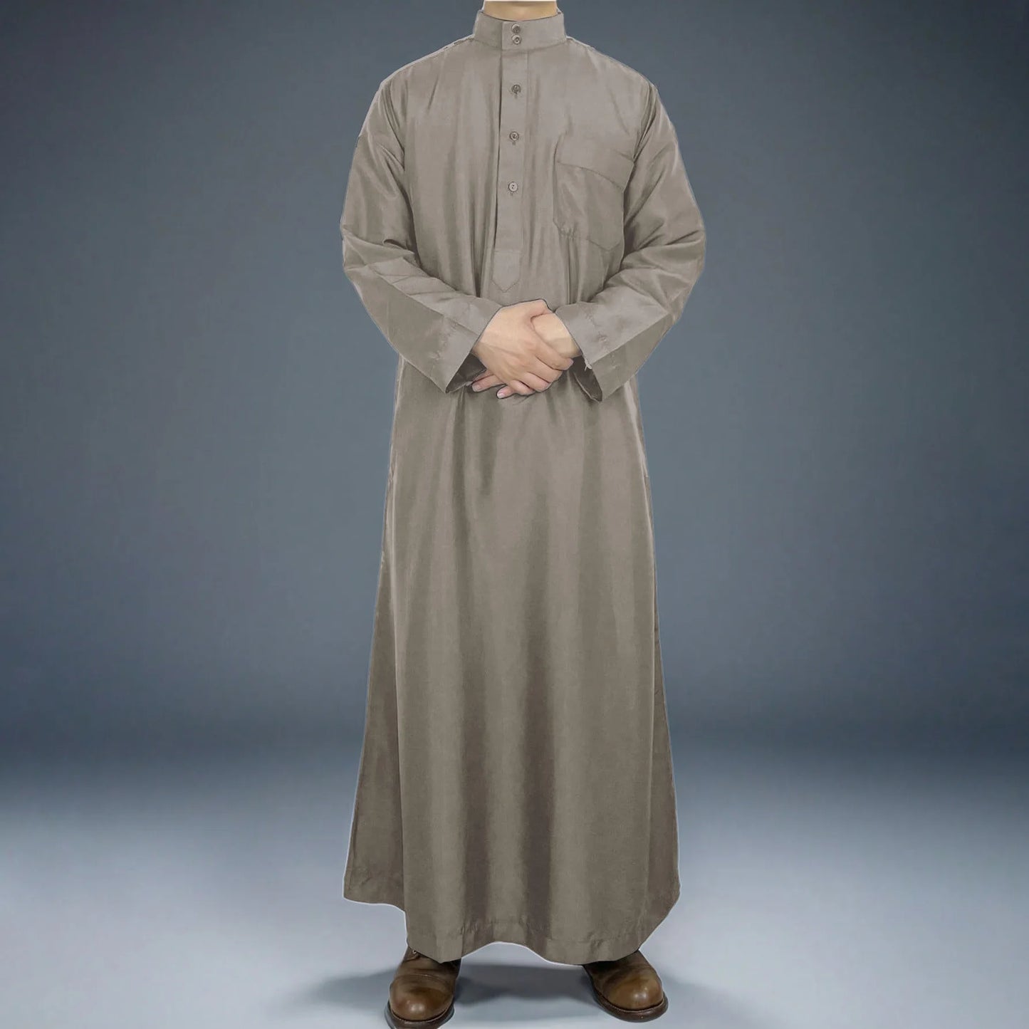 New Middle East Men Thobe Pure Color Qatar Stand Collar Robe Muslim Gown Muslim Fashion Ropa Turca Islamic Clothing