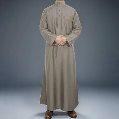 New Middle East Men Thobe Pure Color Qatar Stand Collar Robe Muslim Gown Muslim Fashion Ropa Turca Islamic Clothing
