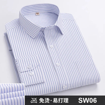 Men's Formal Shirt Long Sleeve S~8XL Oversized Office Solid Color Striped Anti-wrinkle Non-ironing Fashion Business White Shirts
