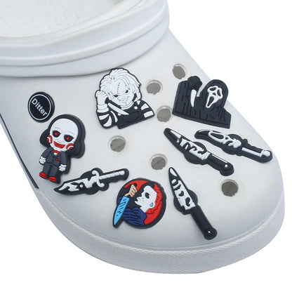 6-100pcs Halloween Black and White Classic PVC Shoes Charm Alligator Charm Accessories Fit Bracelet Boys Girl Xmas party gifts