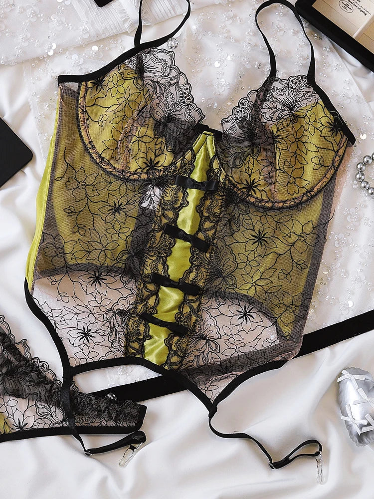 Precious Satin Feeling Lace Camisole Lingerie Set Large Size Women Push Up Underwear Fixed Double Shoulder Straps Bras