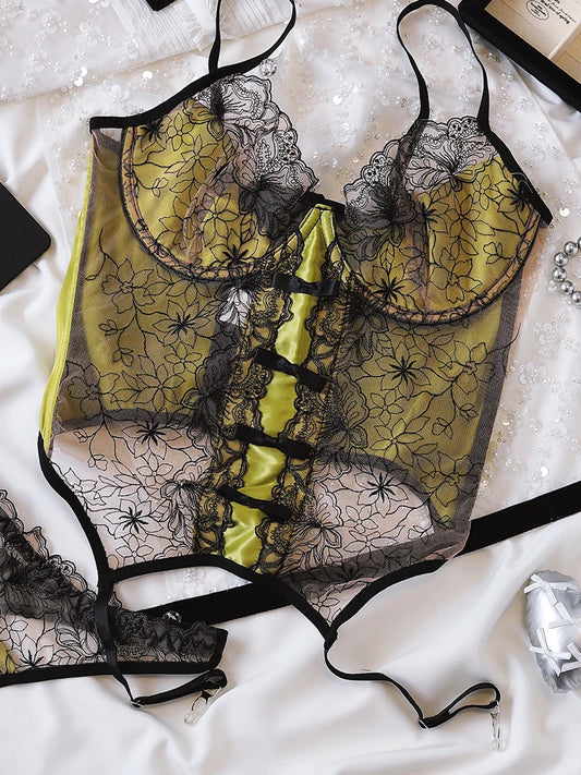 Precious Satin Feeling Lace Camisole Lingerie Set Large Size Women Push Up Underwear Fixed Double Shoulder Straps Bras