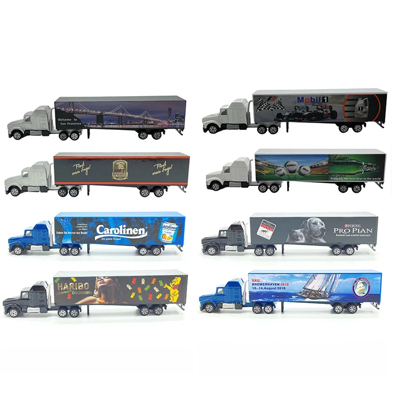 2Pcs HO Scale 1:87 Truck Container Model ABS Trailing Truck Sand Table Scene Layout Vehicle Diorama kits Random Colors
