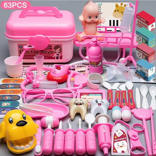 Kids Doctor, Dentist  Nurse Role Play Set  Medical Tools, Baby Doll  Carry Box IncludedPretend Medical Playset with Hospital Bed