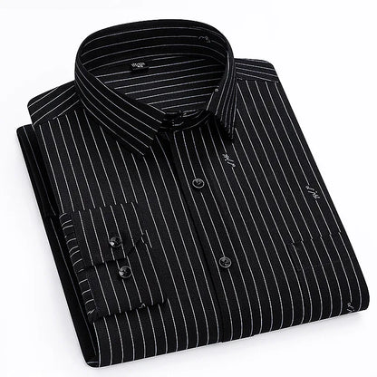 High Quality Men's Shirts Spring Autumn Long Sleeve Wrinkle Resistant Non Ironing Stripe Man Clothing  Big Size 5XL 6XL 7XL
